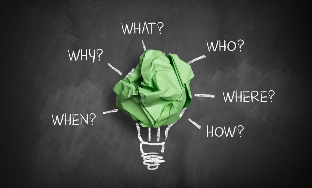 crumpled paper on a blackboard with the words “when, why, what, who, where, how”